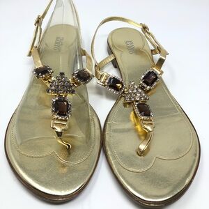 Franco Sarto Merito Gold Leather Jeweled  Sandals Size 7 1/2M